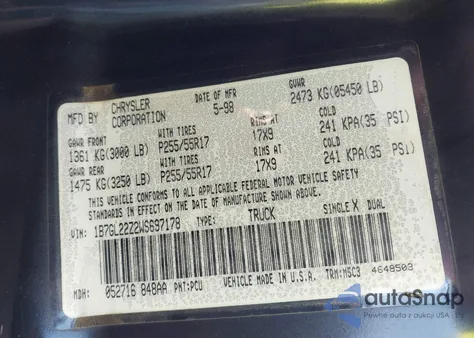 1998 Dodge Dakota Sport from USA, damaged, VIN 1B7GL22Z2WS697178